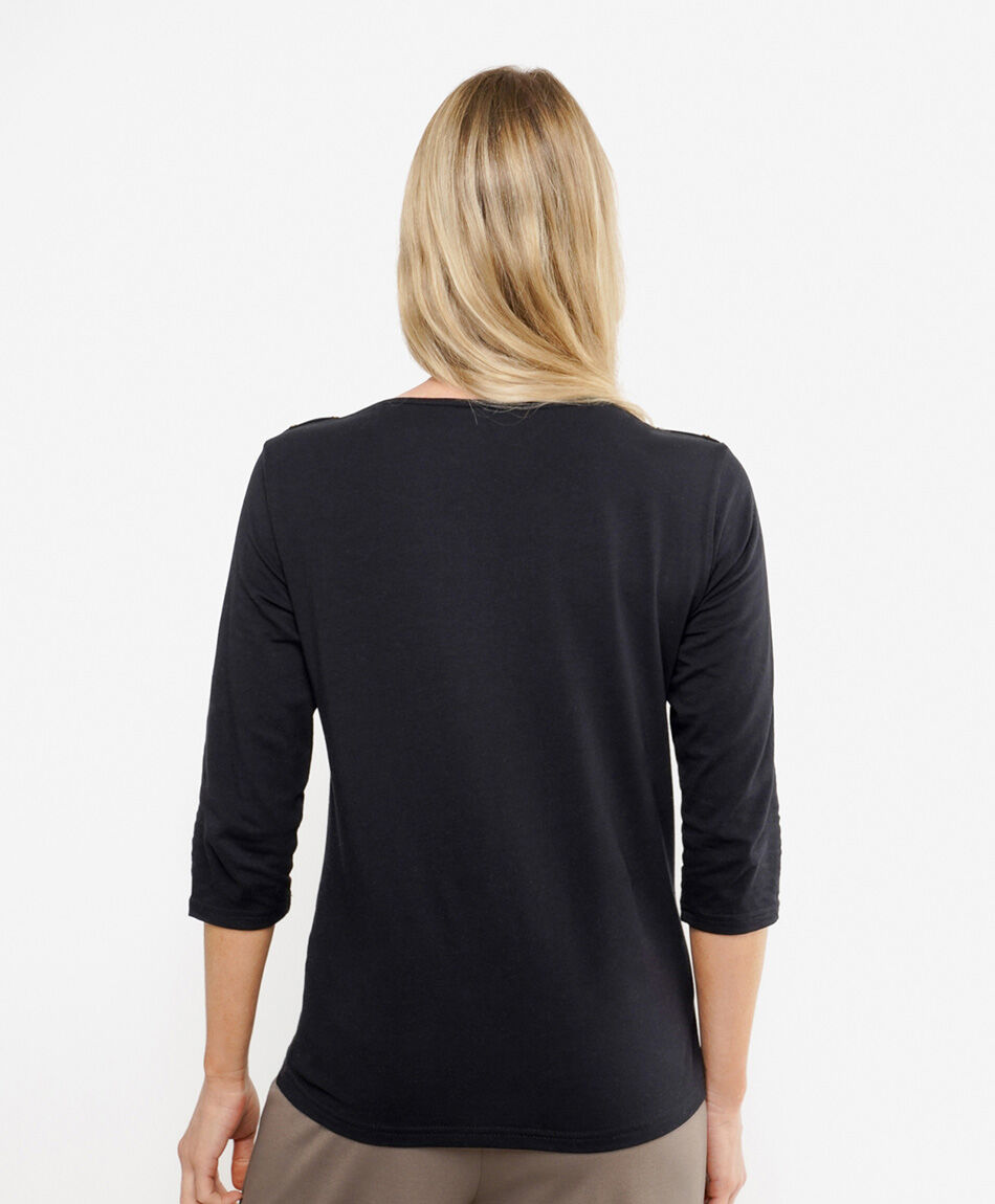 Polera mujer cuello bote botones negra