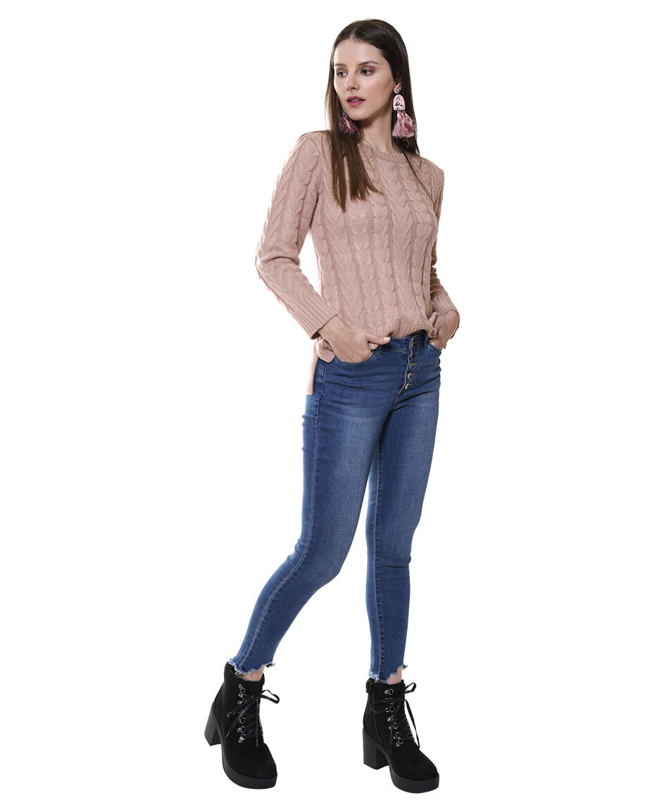 Jeans tiro alto botones