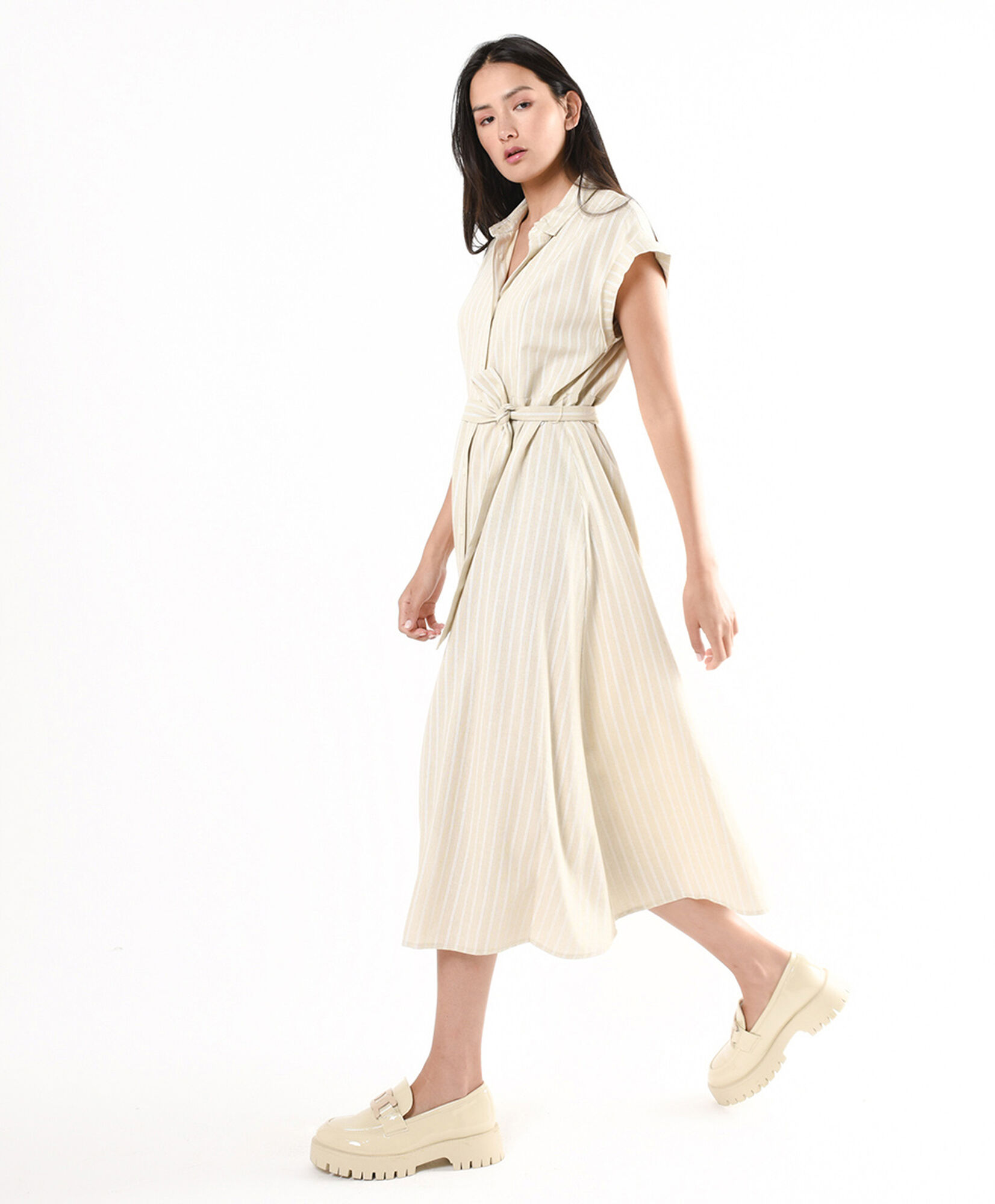 Vestido mujer líneas lino Vestido mujer líneas lino