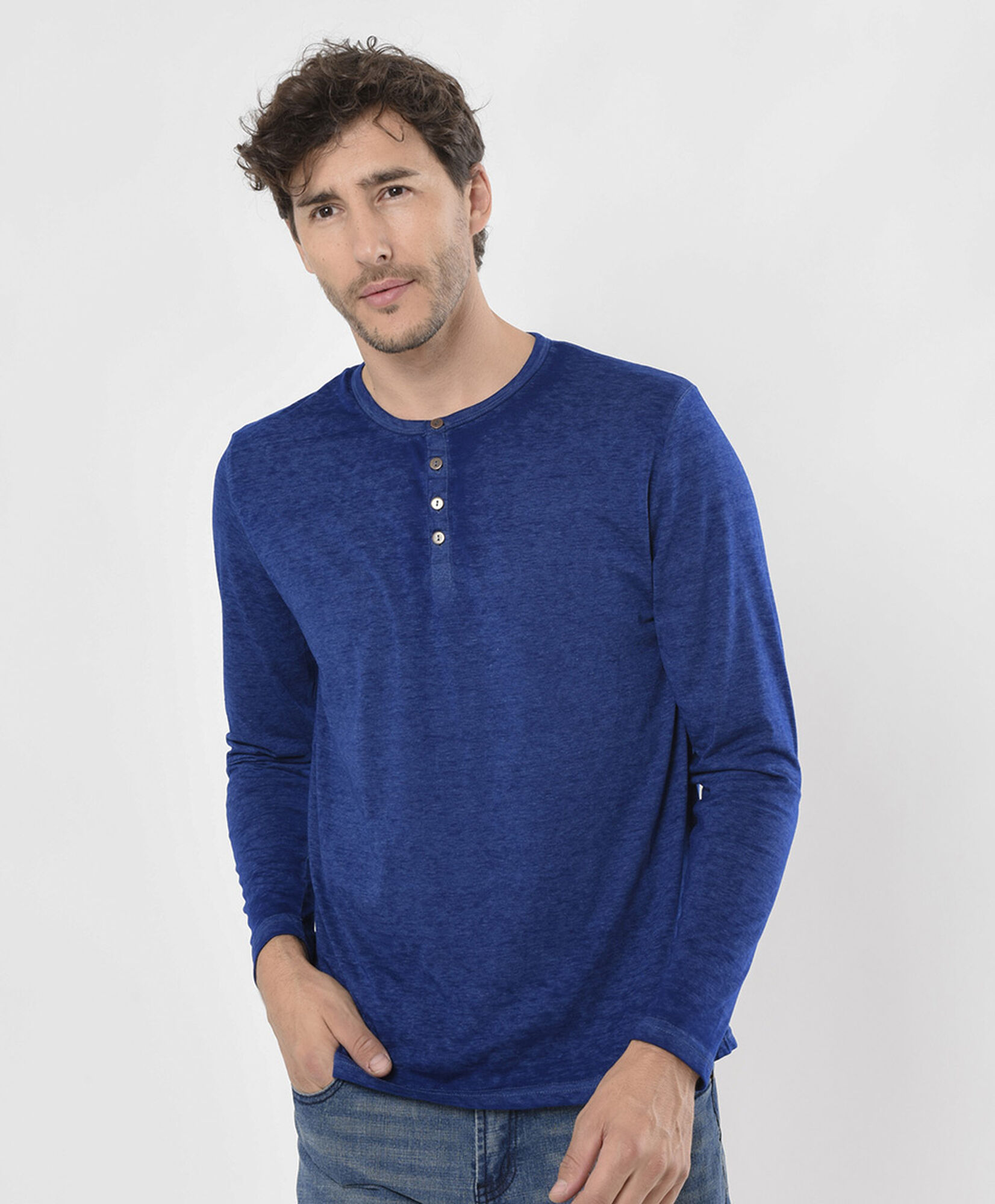 Polera hombre jaspeada botones Polera hombre jaspeada botones