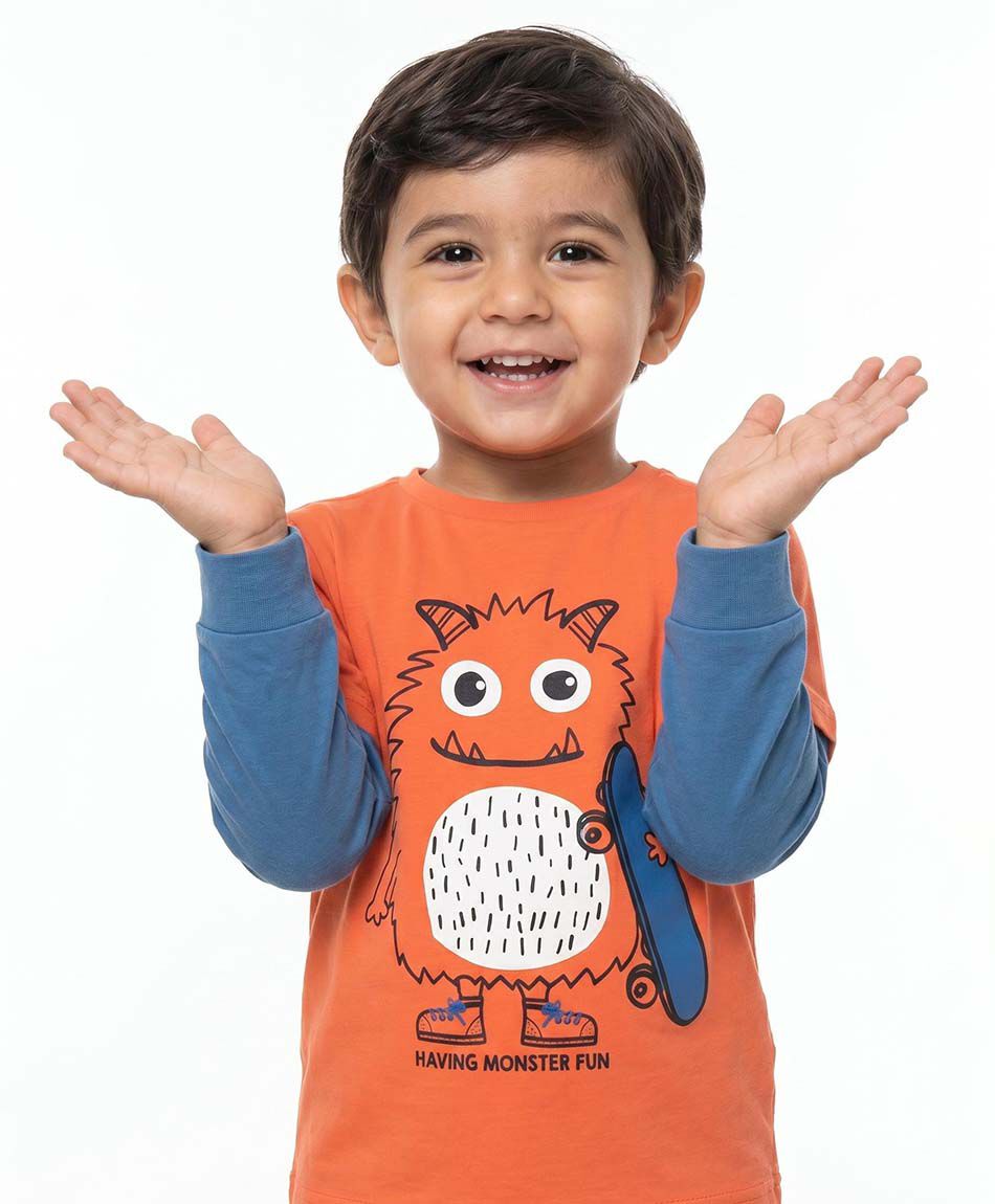Polera beb&eacute; manga larga monstruo