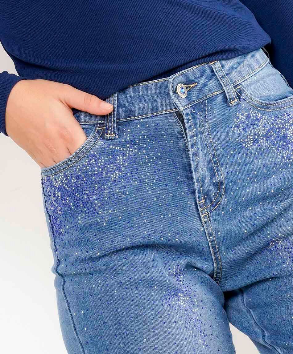 Jeans mujer wide leg brillos