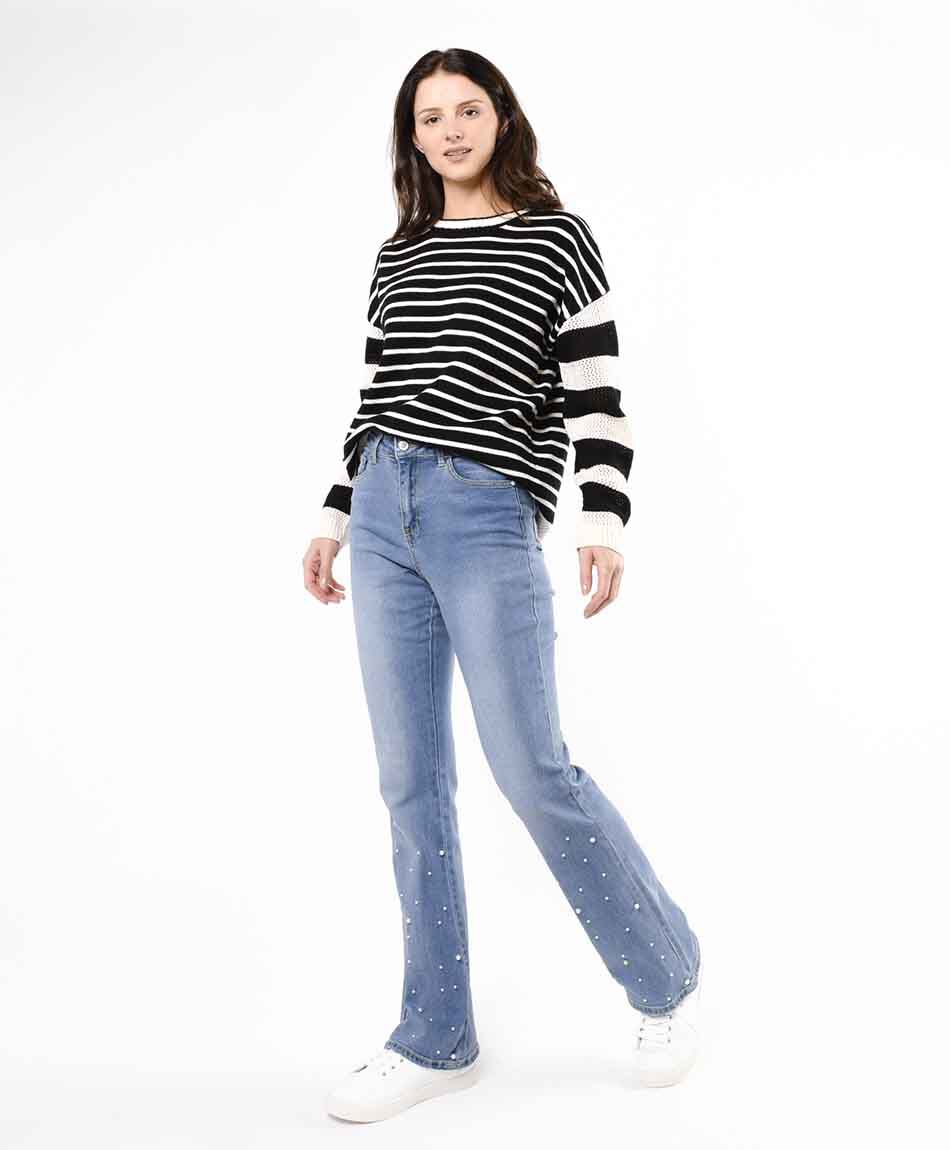 Jeans mujer perlitas wide