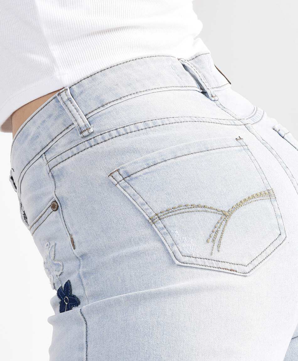 Jeans mujer flores bordadas skinny fit