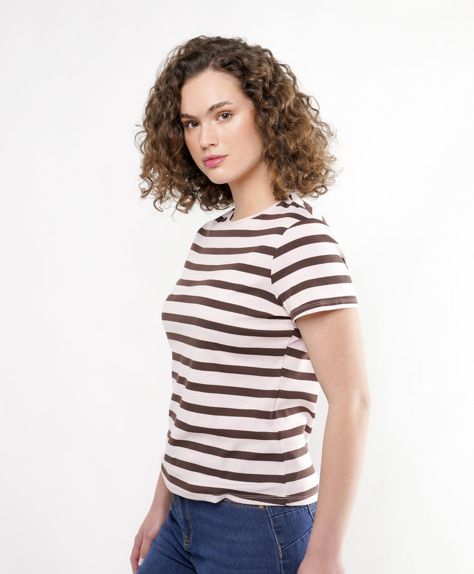 Polera mujer líneas café Polera mujer líneas café