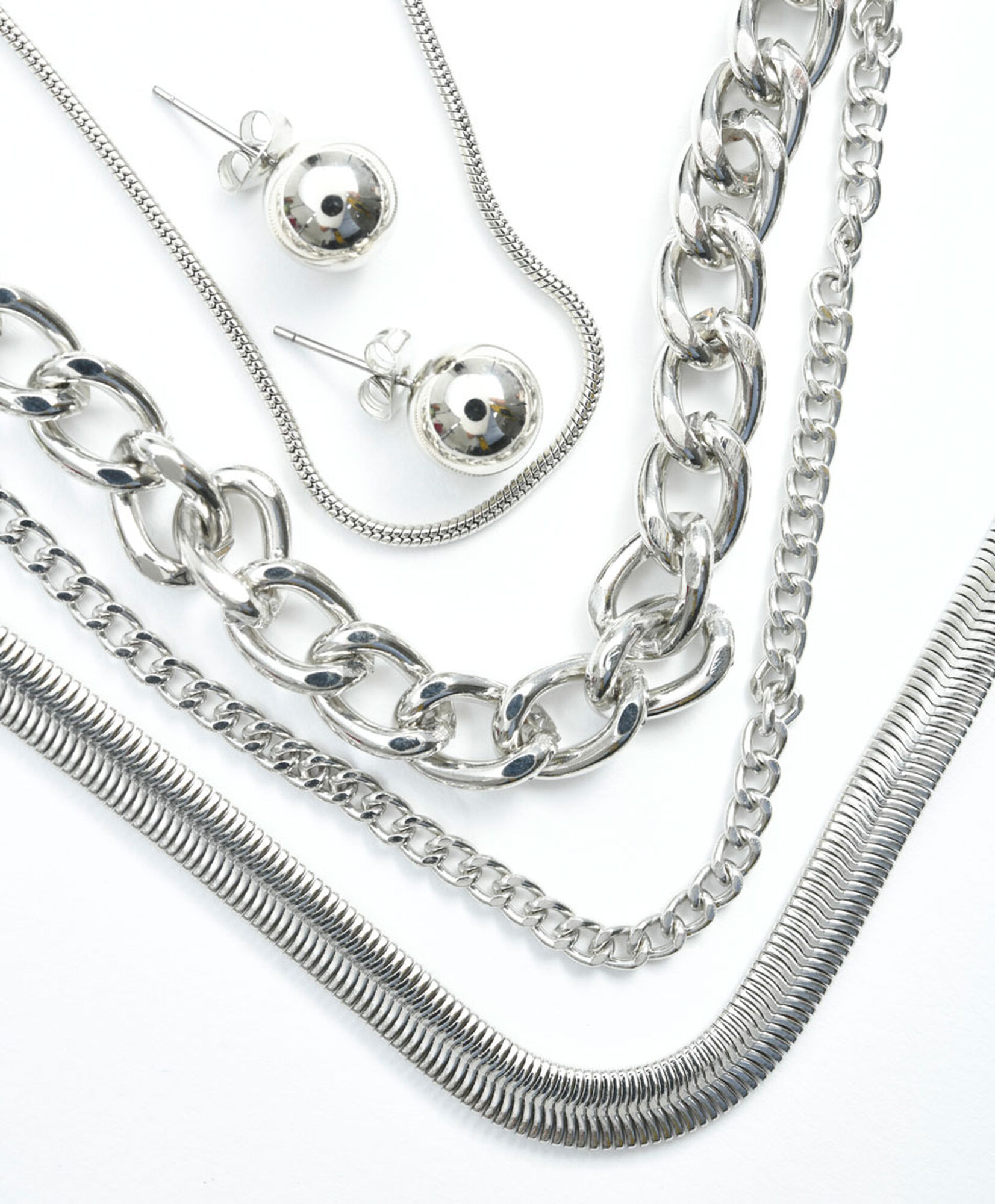 Set collar + aros mujer mix cadenas esferas 3 piezas Set collar + aros mujer mix cadenas esferas 3 piezas