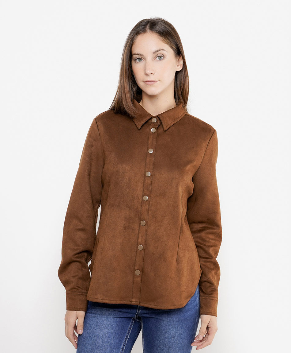 Chaqueta mujer textura aterciopelada caf&eacute;