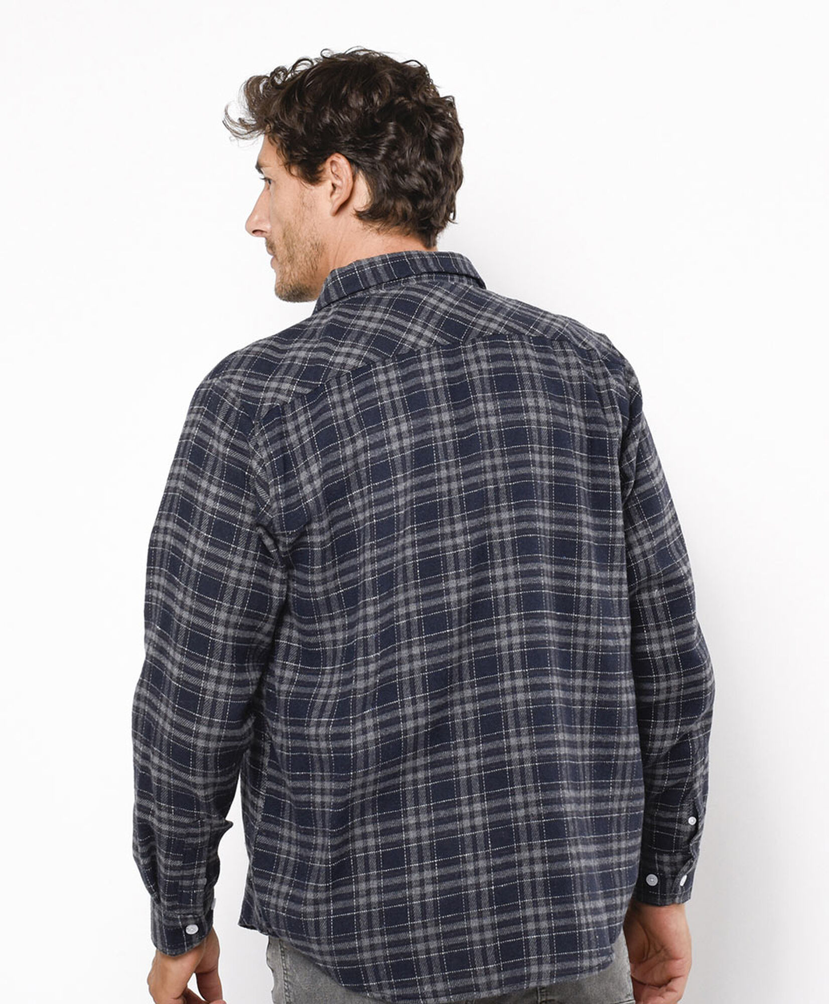 Camisa hombre franela gris y azul Camisa hombre franela gris y azul