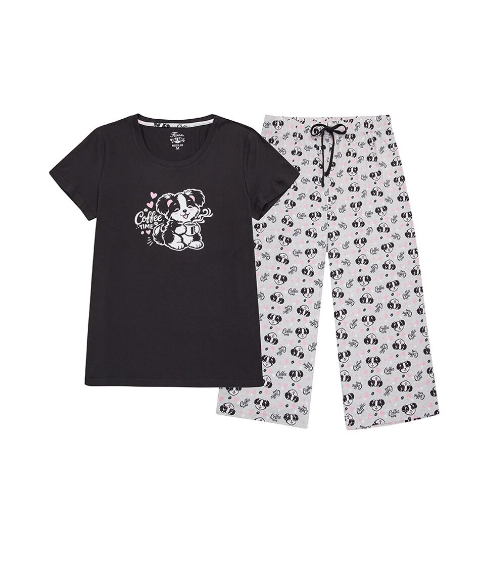 Pijama mujer capri perrito caf&eacute;