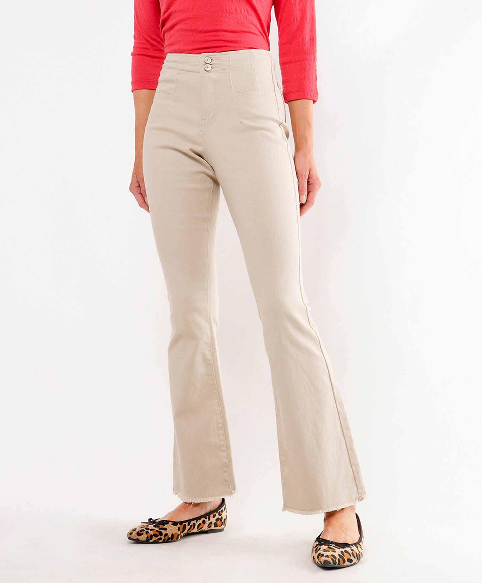 Jeans mujer doble botón beige flare Jeans mujer doble botón beige flare