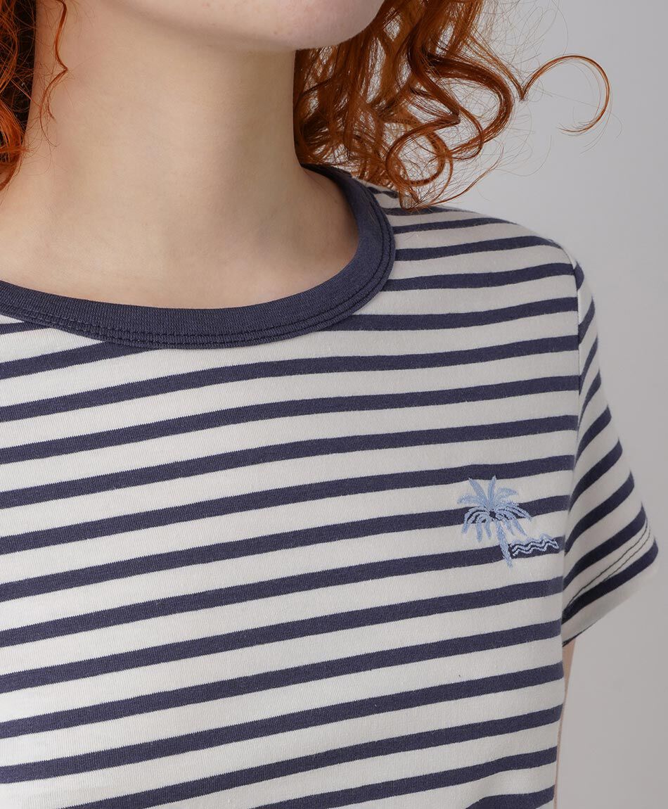 Polera mujer listas palmera bordada