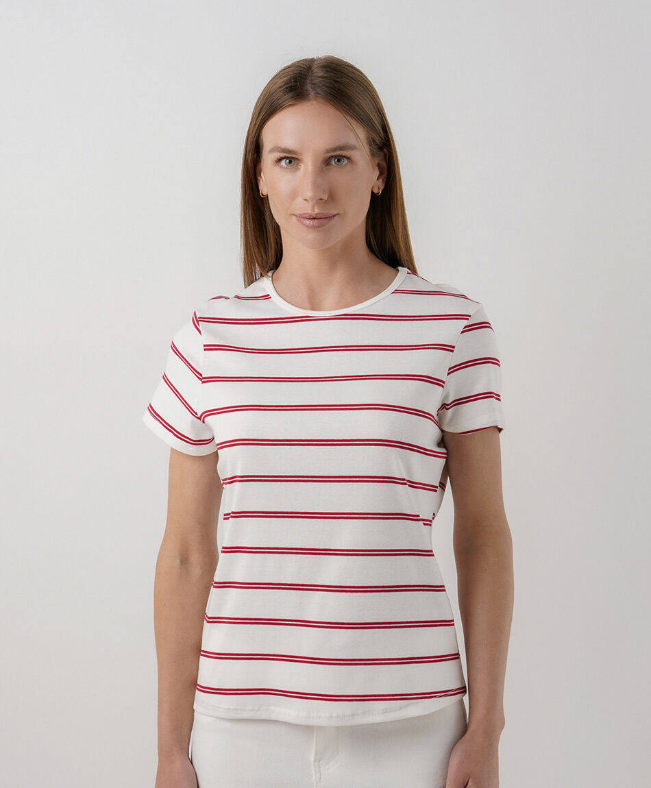 Polera mujer rayas rojas