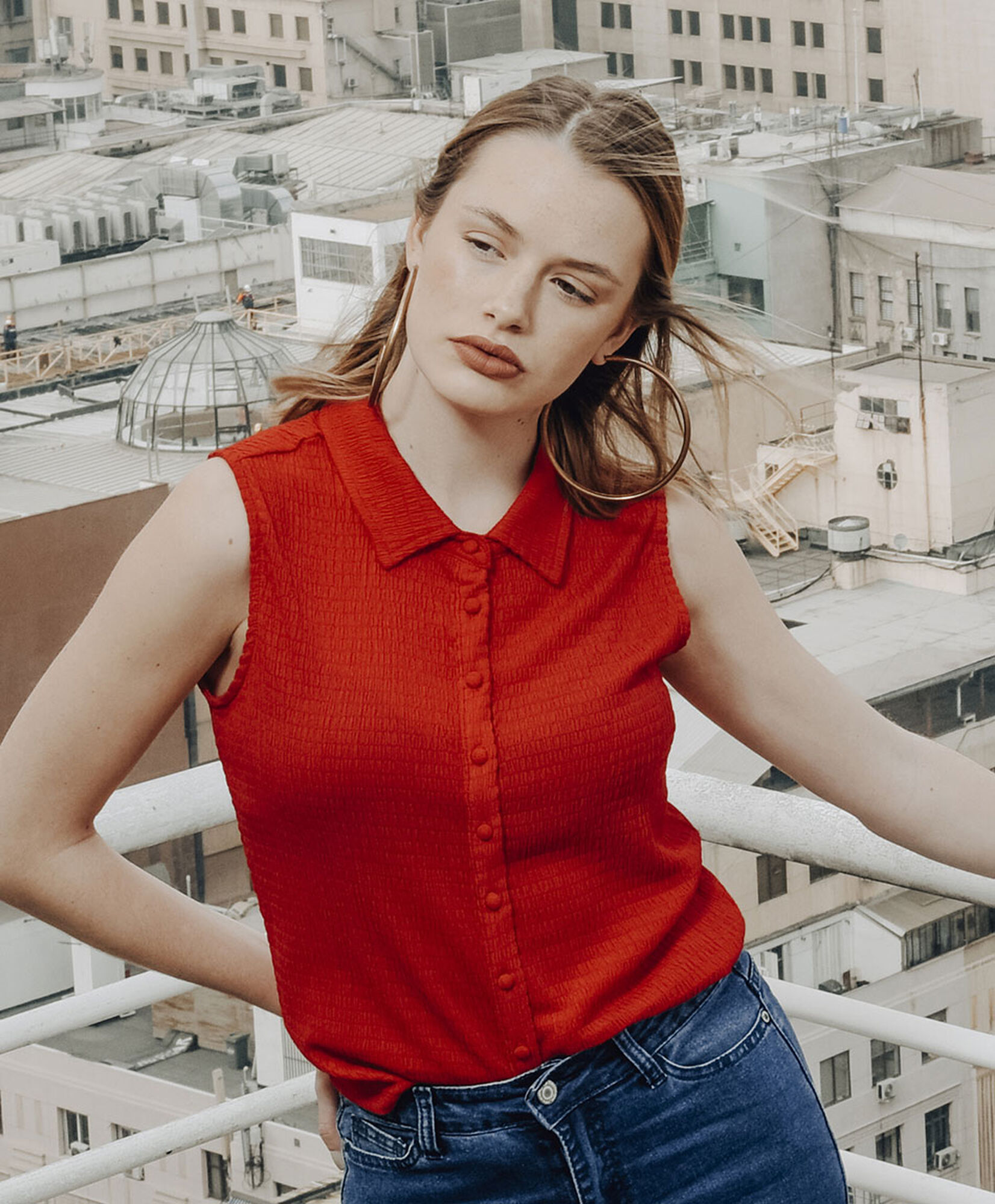 Blusa mujer textura sin mangas Blusa mujer textura sin mangas