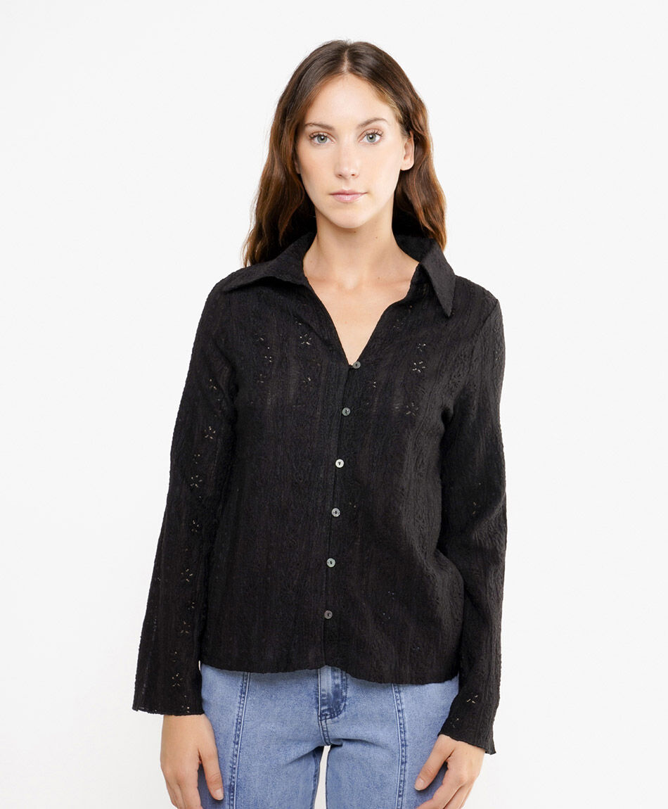Blusa mujer jacquard flare negro
