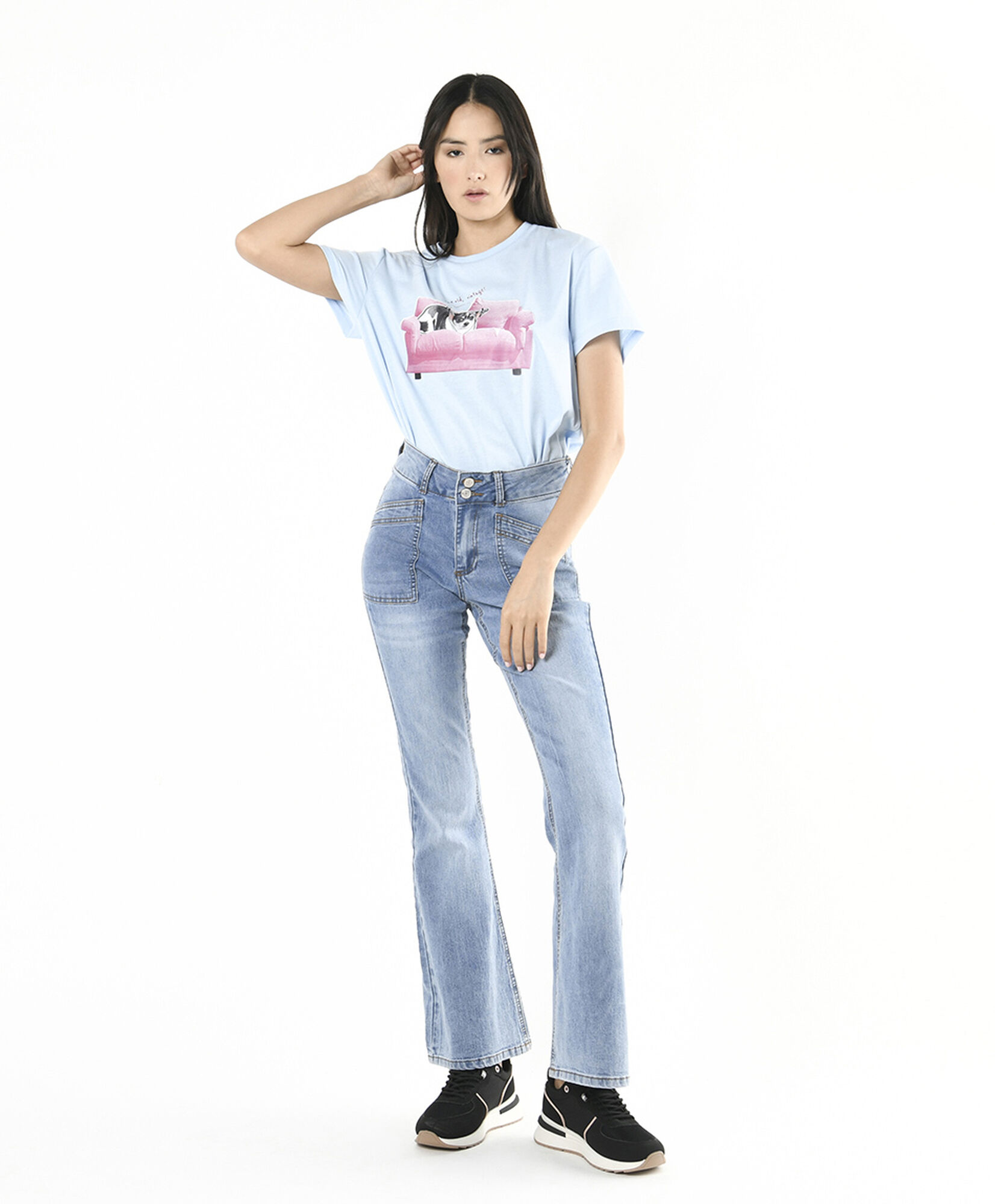 Jeans mujer bolsillo diagonal flare Jeans mujer bolsillo diagonal flare