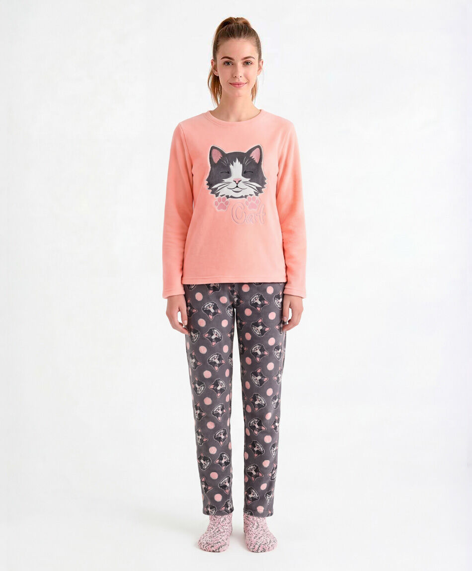 Pack pijama + calcetines gatitos rosa