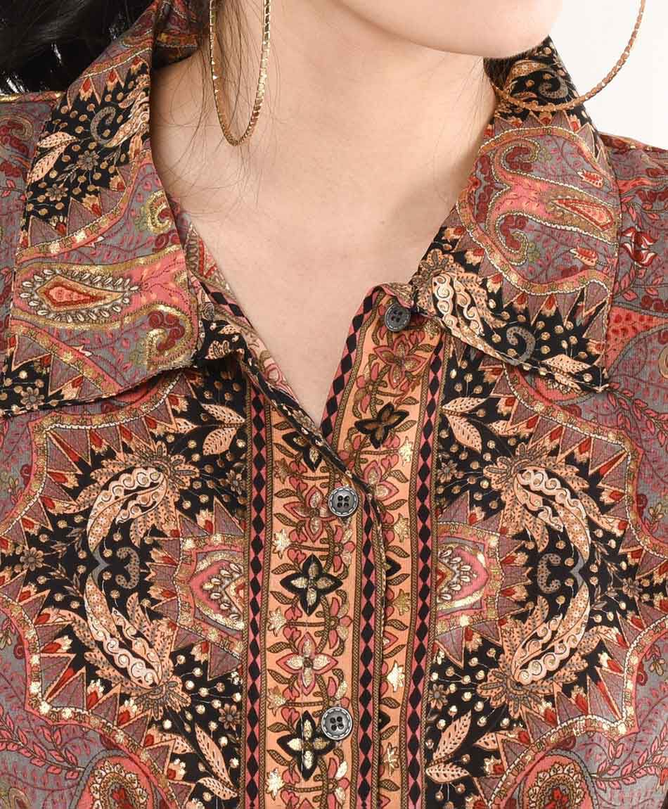 Blusa mujer cuello camisero nudo