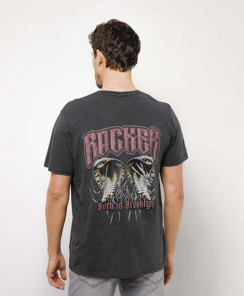 Polera hombre doble estampado rocker