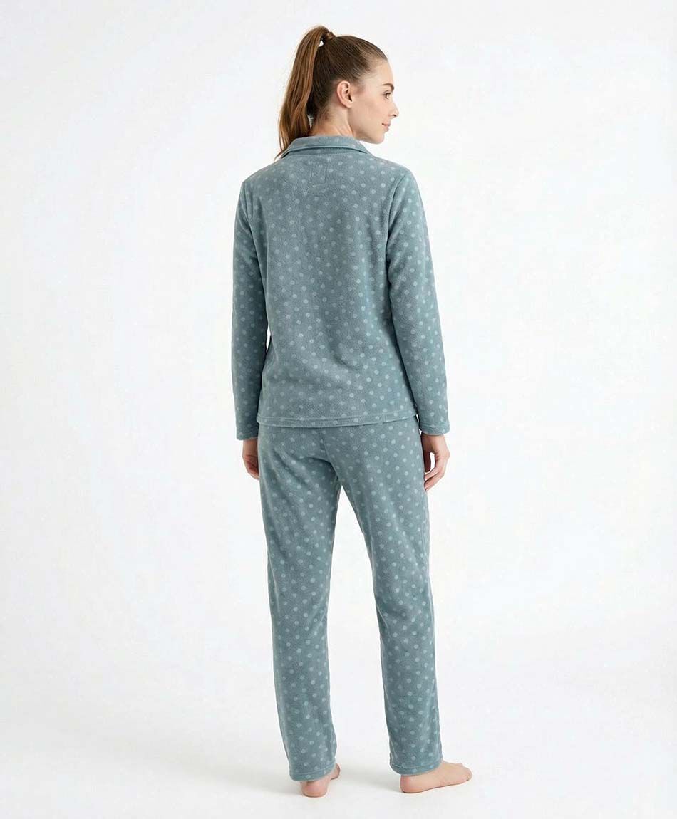 Pijama mujer polar lunares green