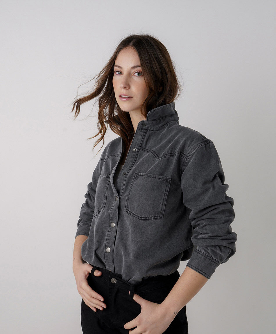 Blusa mujer denim costuras