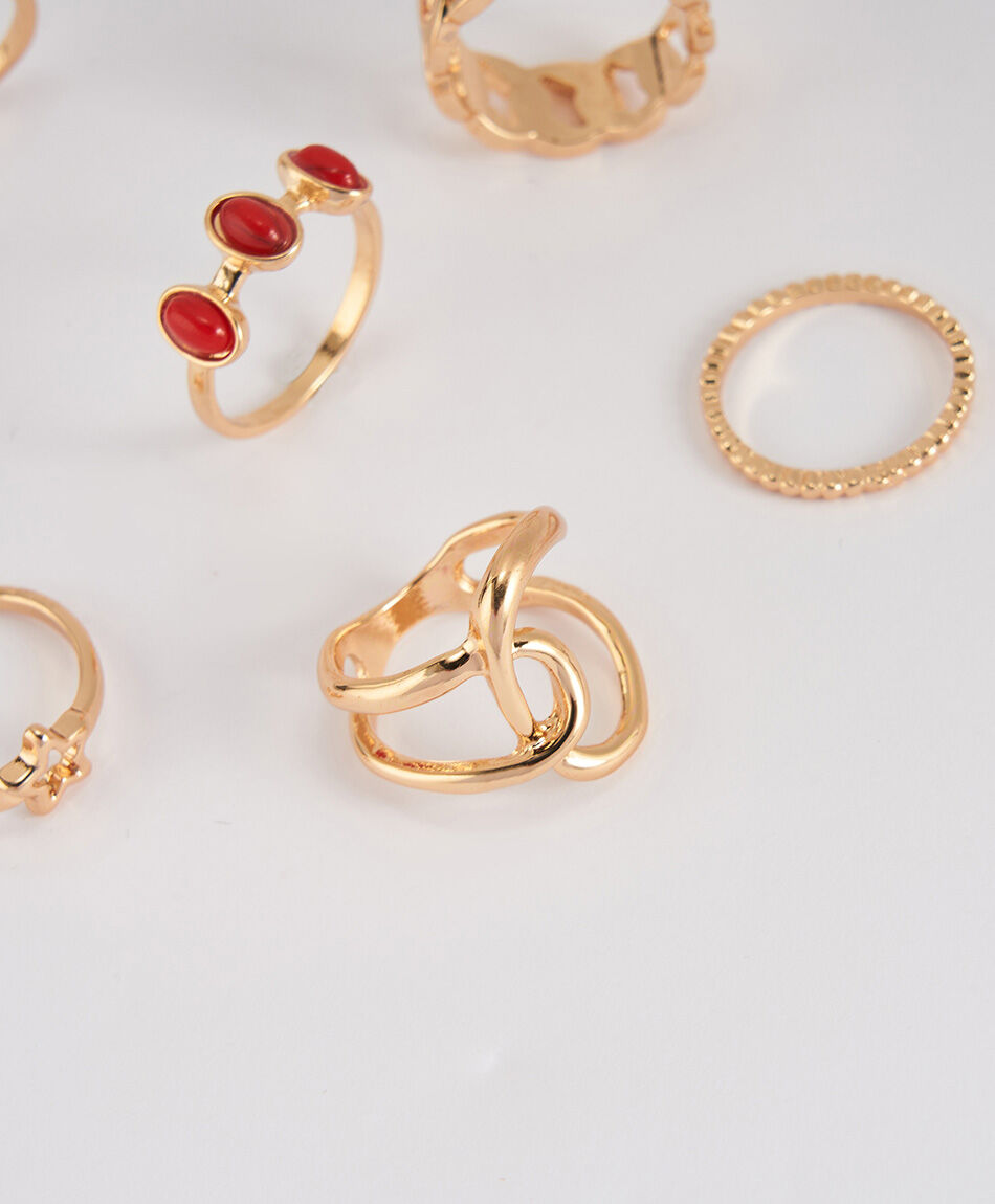 Set 6 anillos mujer mix dorado