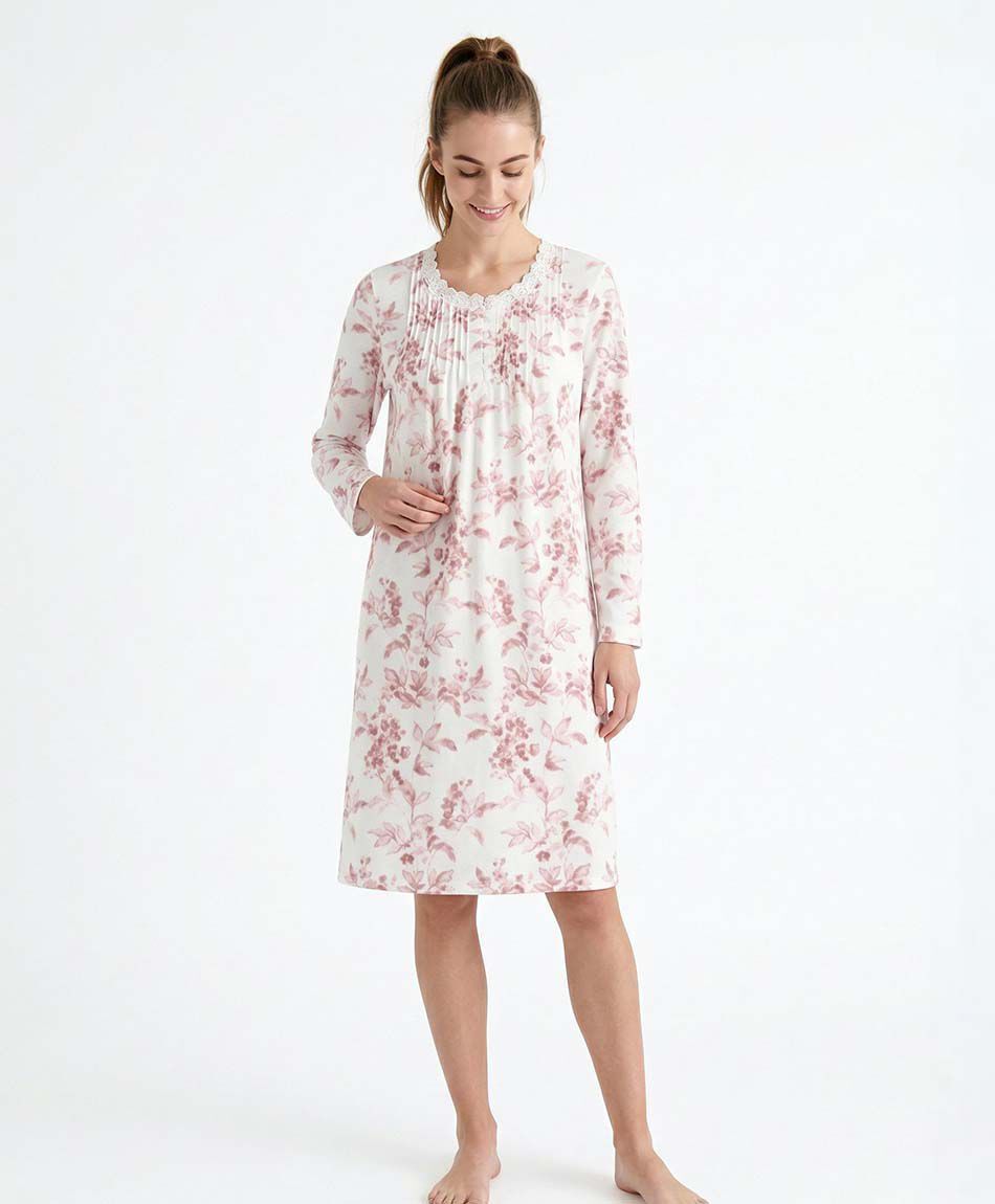 Camisa de dormir mujer  polar flores pink