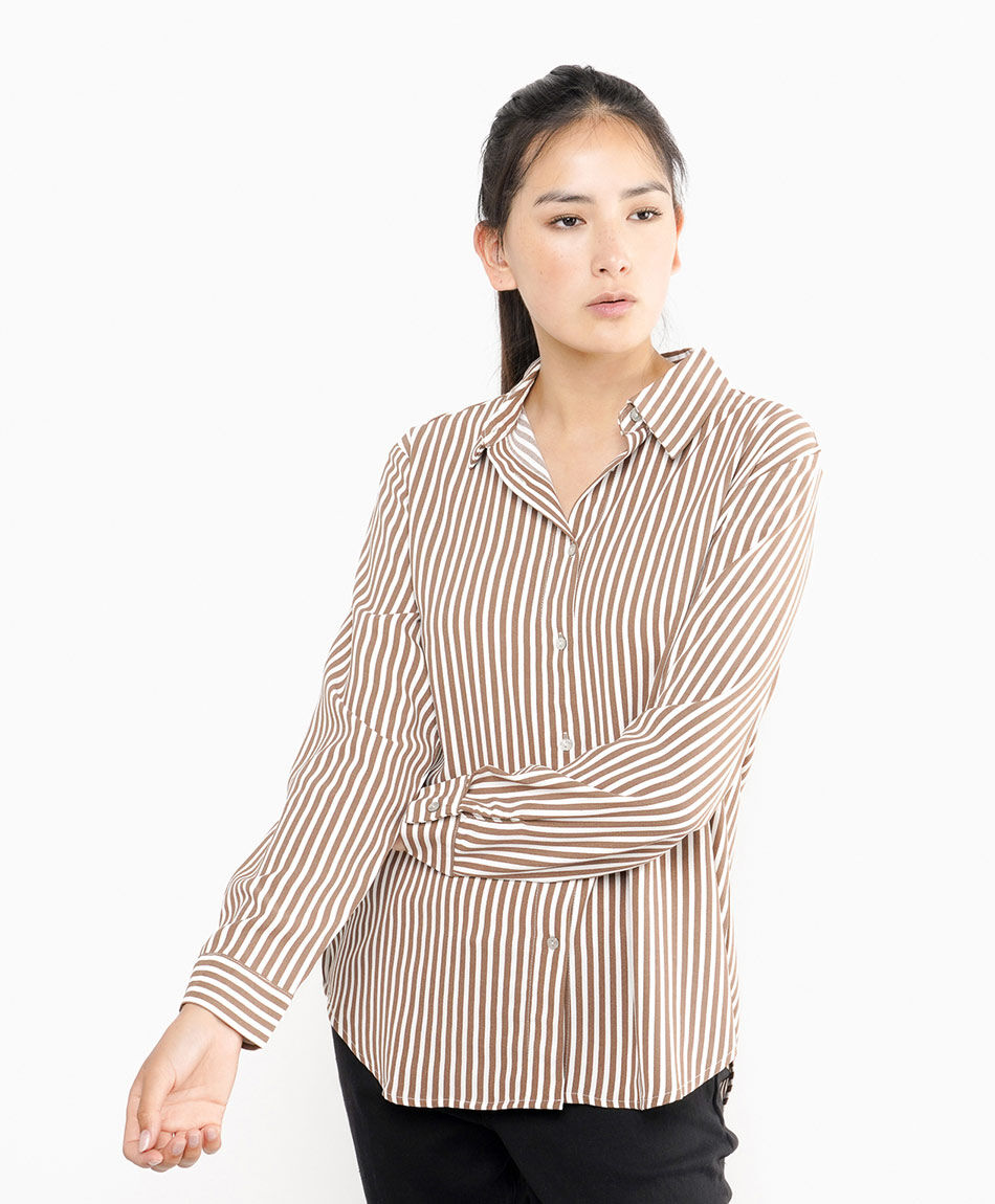 Blusa mujer camisera l&iacute;neas brown
