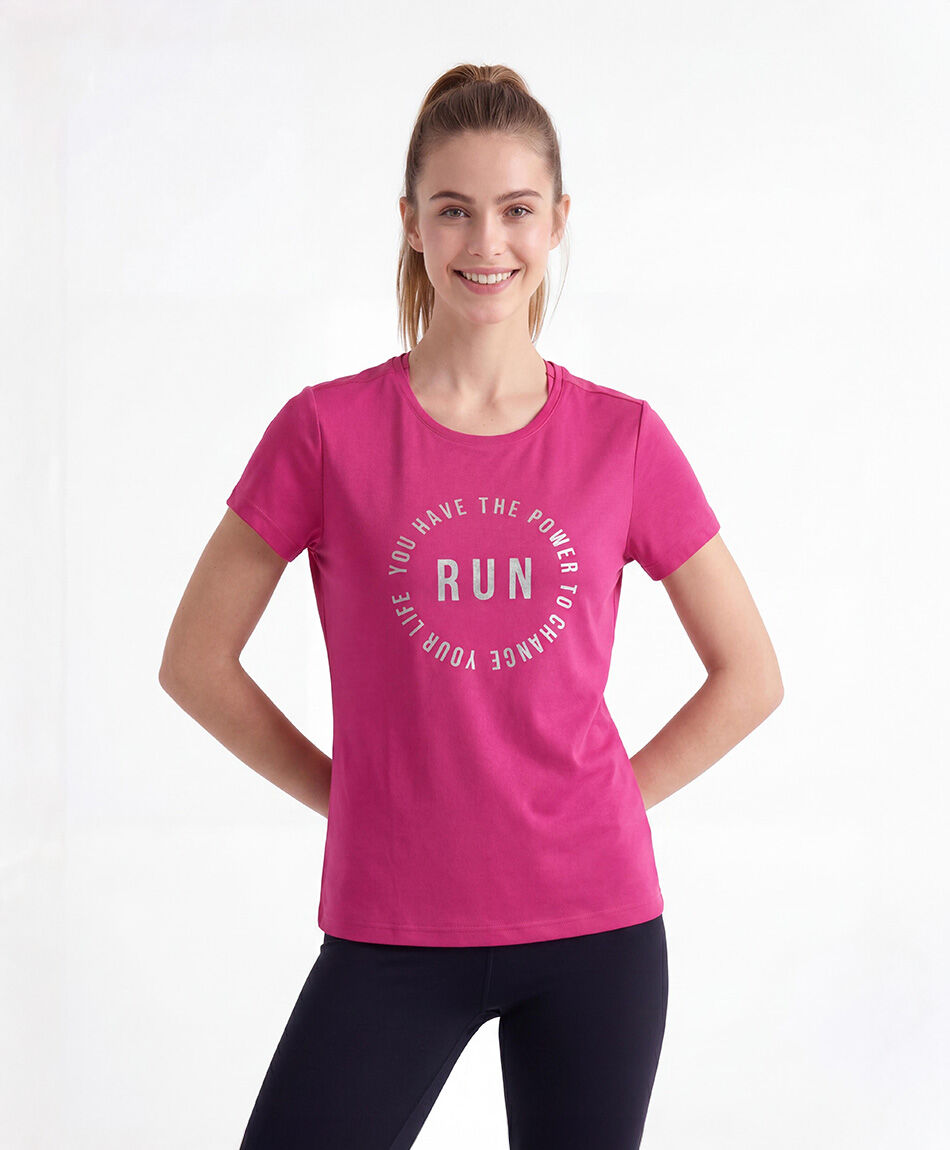 Polera deportiva mujer frase fucsia