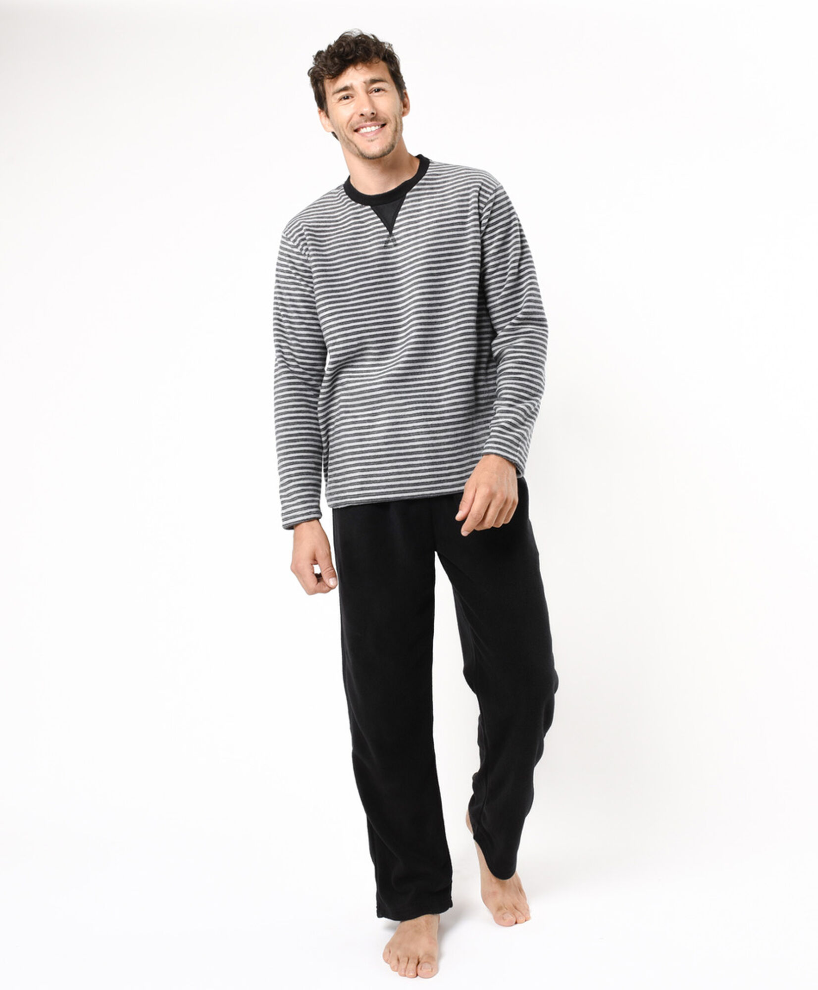 Pijama hombre polar rayas gris Pijama hombre polar rayas gris