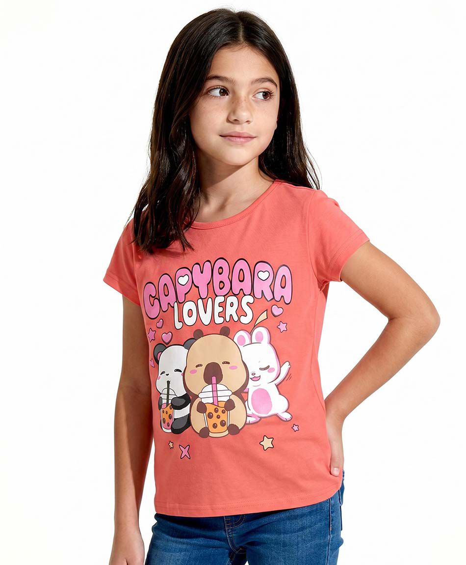 Polera ni&ntilde;a capibara lovers