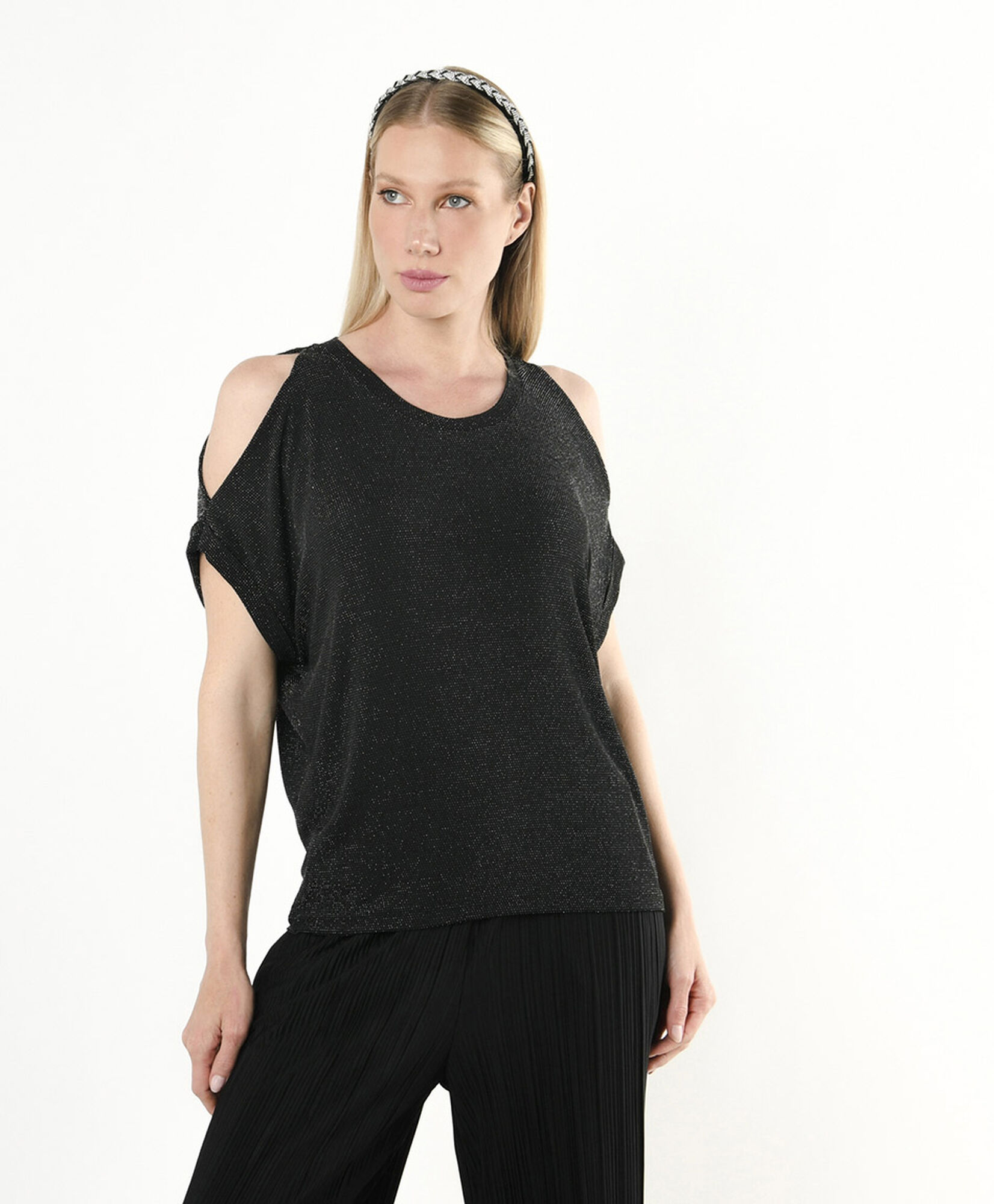 Polera mujer brillante sin hombros Polera mujer brillante sin hombros