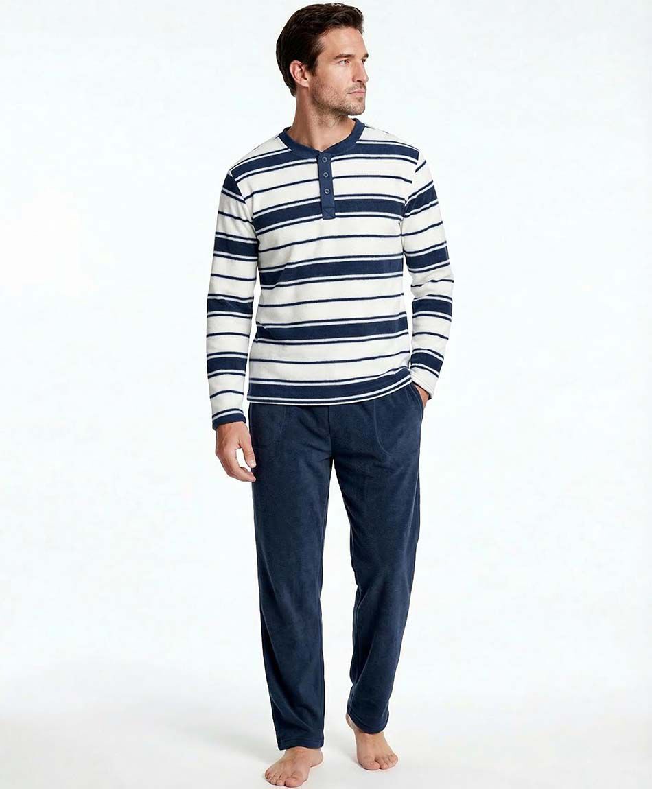 Pijama hombre polar l&iacute;neas blancas