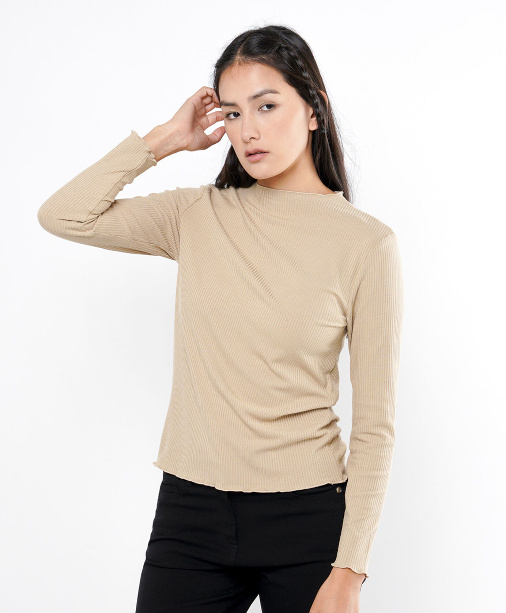 Polera mujer canalé mini cuello Polera mujer canalé mini cuello
