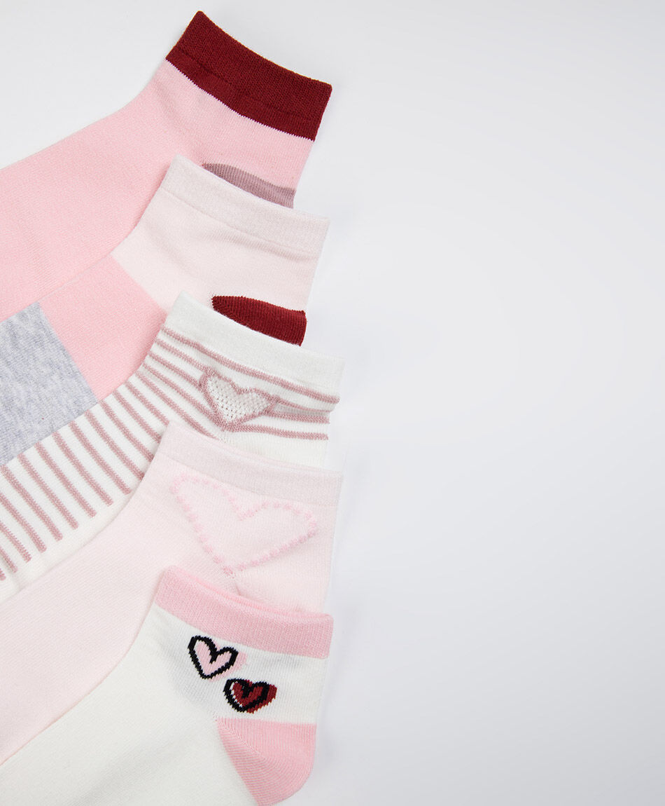 Pack 5 calcetines mujer cortos lineas y corazones
