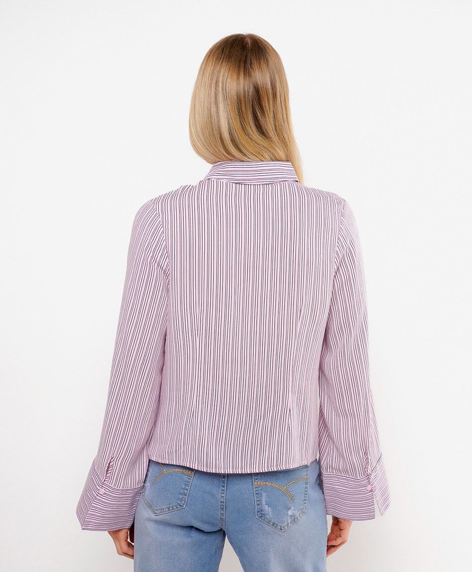 Blusa mujer l&iacute;neas manga ancha rosada