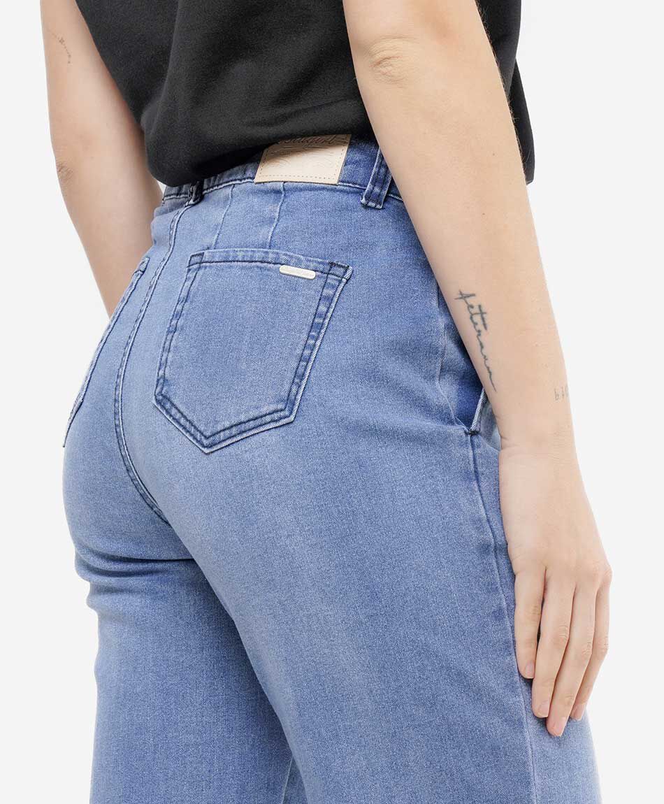 Jeans mujer wide leg costuras frontales