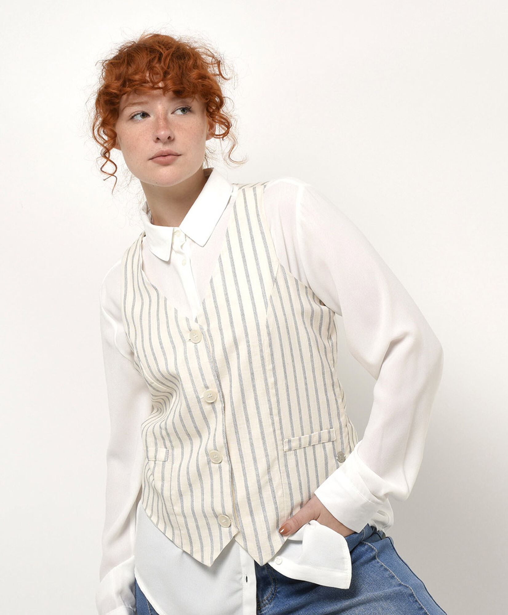 Vest mujer líneas lino Vest mujer líneas lino