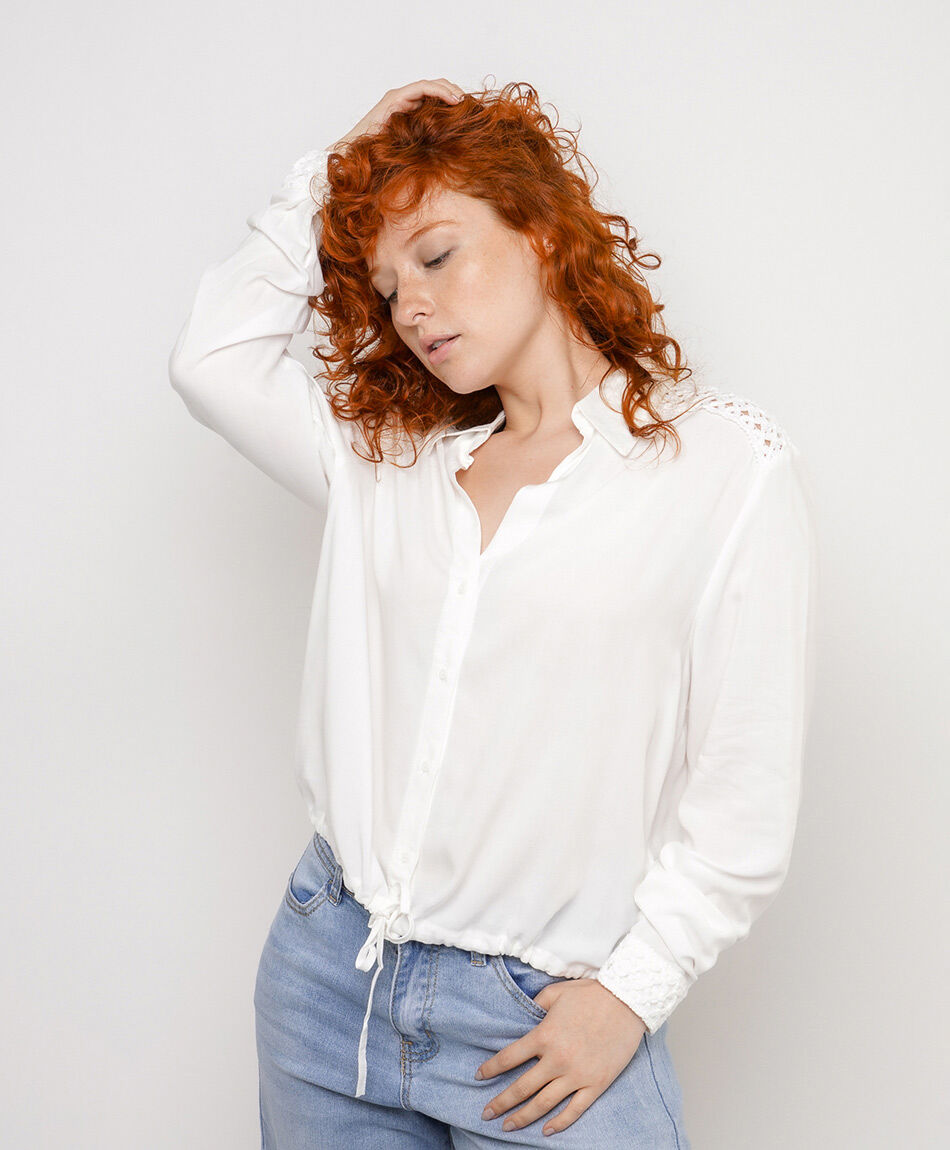 Blusa mujer encaje lazo blanca