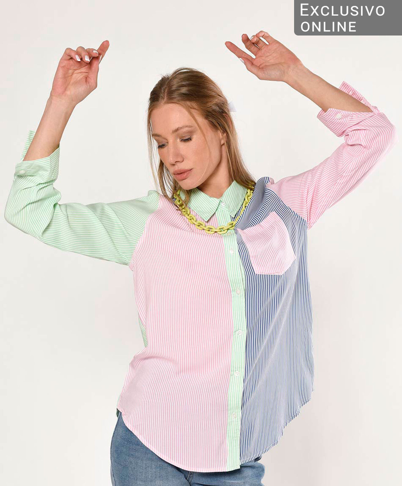 Blusa mujer líneas y colores camisero Blusa mujer líneas y colores camisero