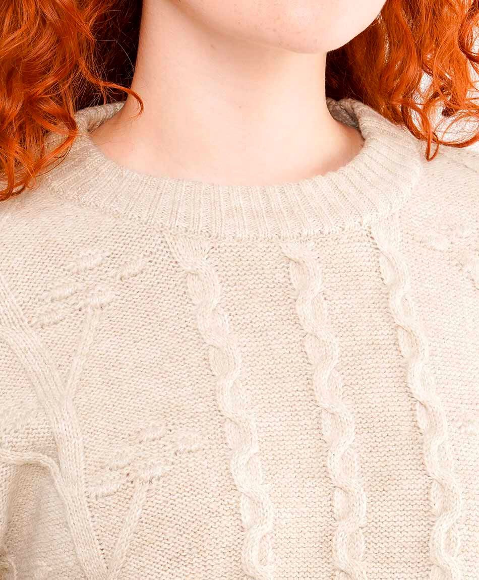 Sweater mujer bordado trenzado beige