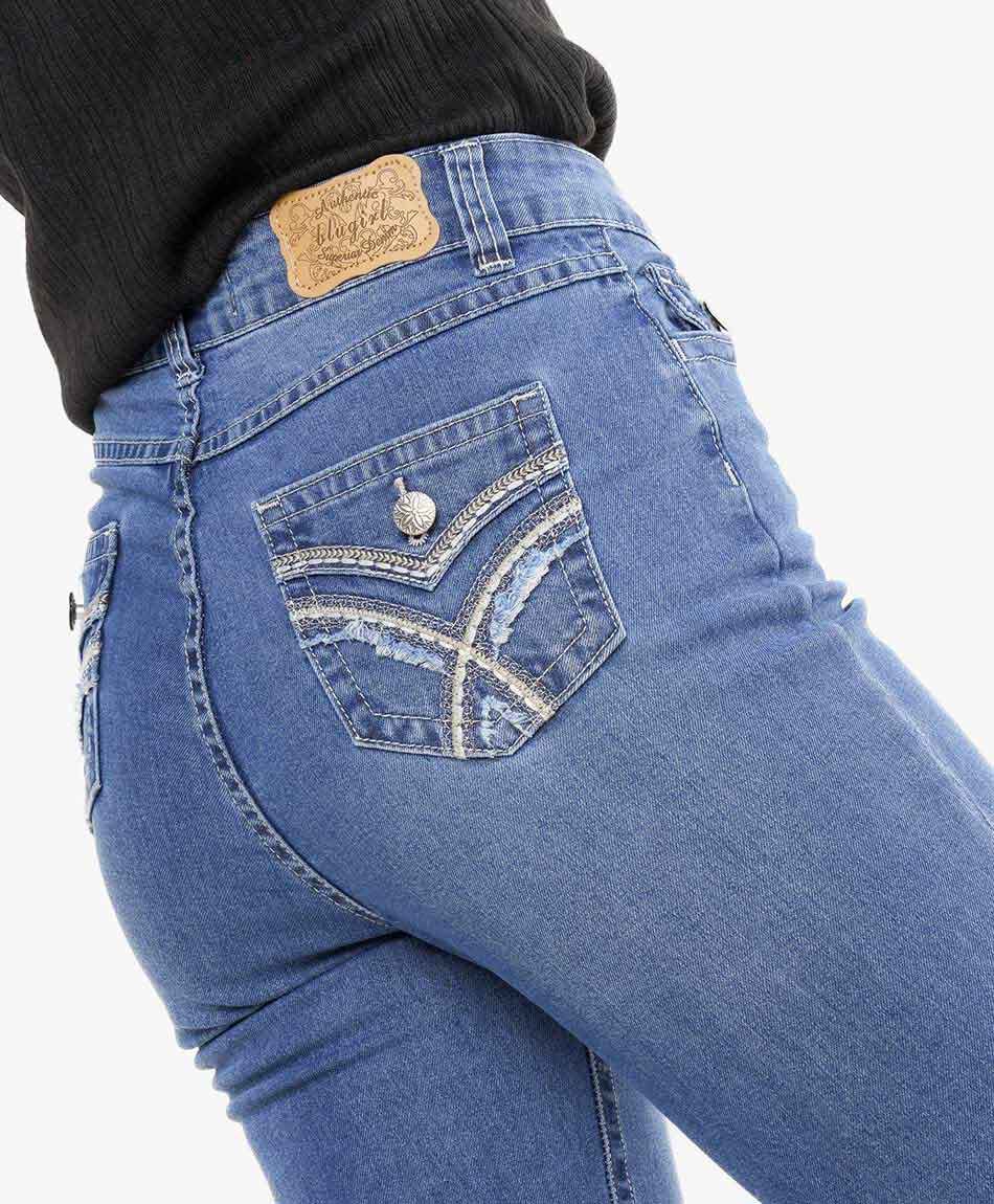 Jeans mujer bolsillos bordados