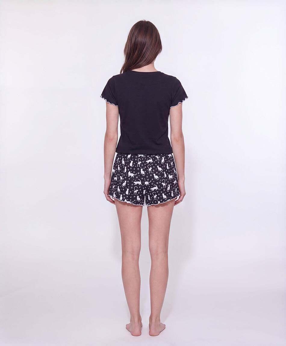 Pijama mujer short gato negro
