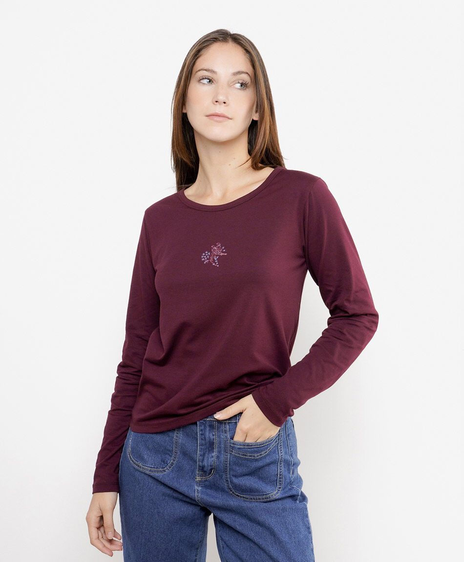 Polera mujer p&aacute;jaros bordados