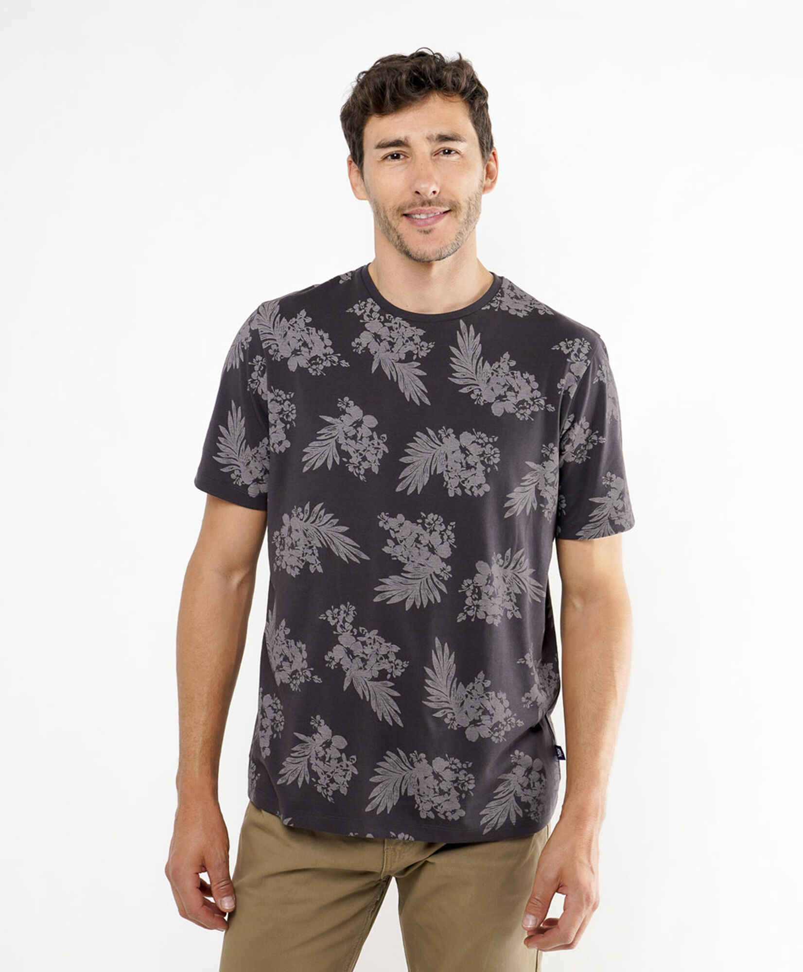 Polera hombre hojas gris Polera hombre hojas gris