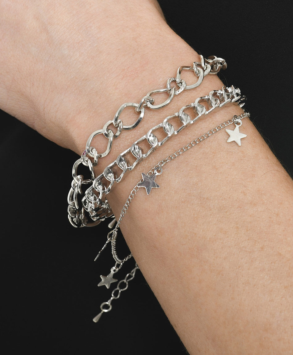 Set 5 pulseras mujer aros plateados