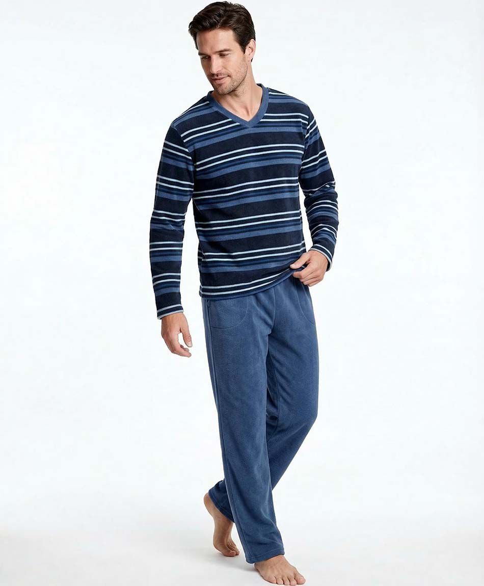 Pijama hombre polar l&iacute;neas navy