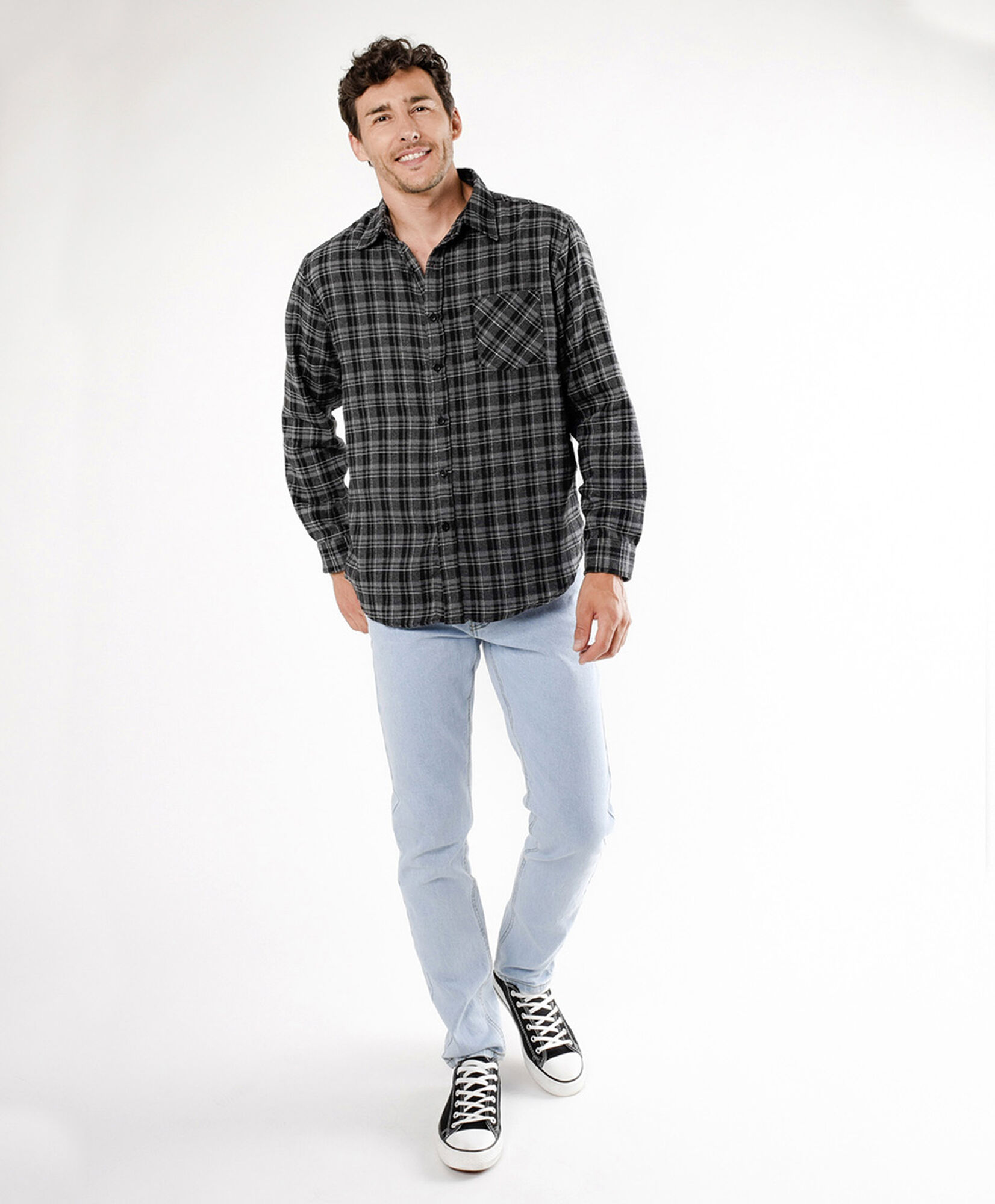 Camisa hombre franela cuadrille gris Camisa hombre franela cuadrille gris