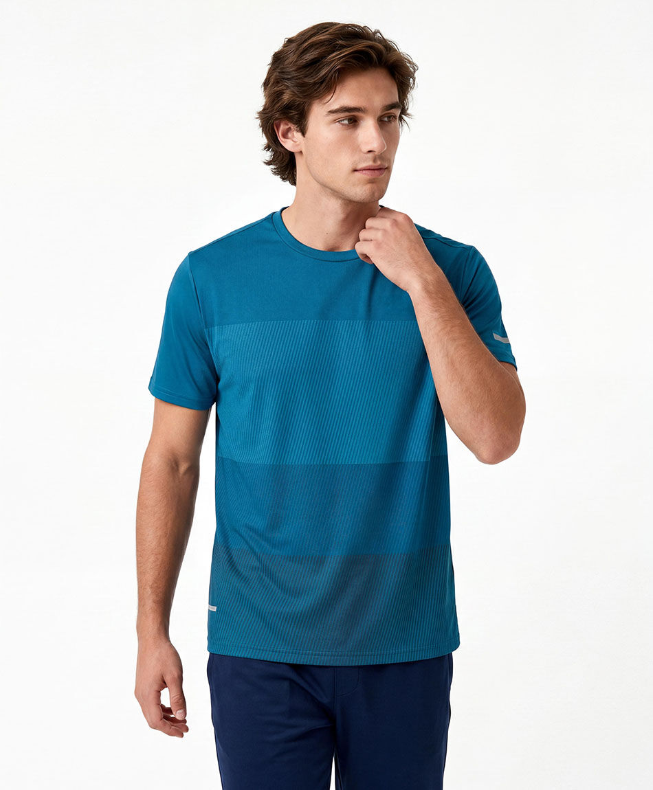 Polera deportiva hombre l&iacute;neas turquesa