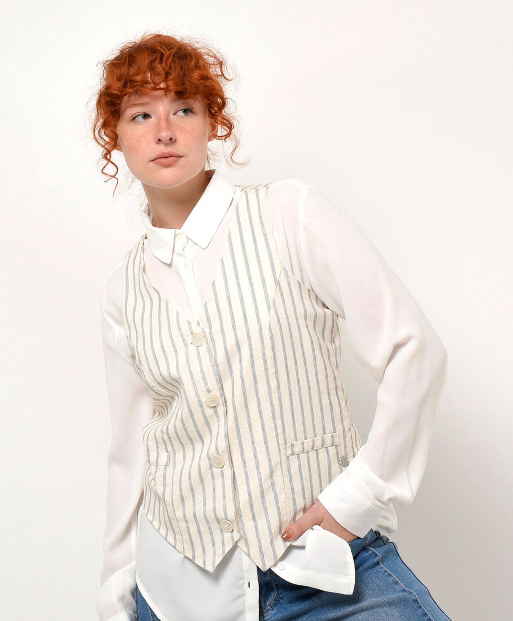 Vest mujer líneas lino Vest mujer líneas lino