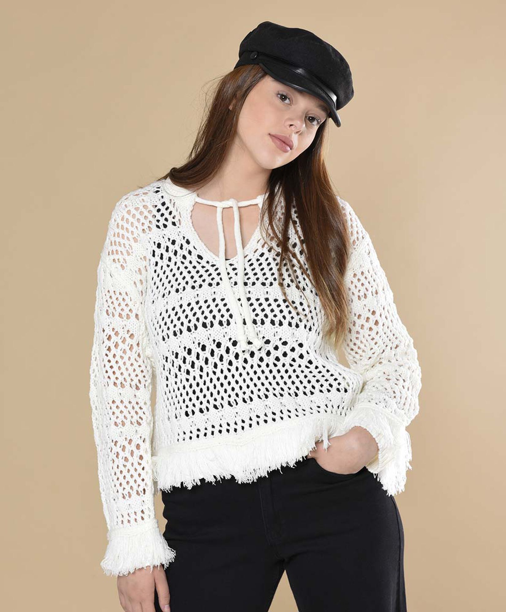 Sweater mujer calado flecos Sweater mujer calado flecos